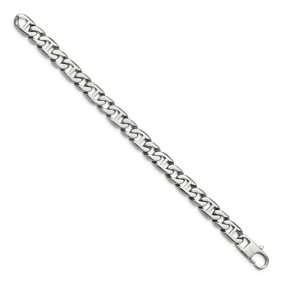Men's 9mm Stainless Steel Oval and Anchor Chain Bracelet, 8.25 Inch - Picture 2 of 5
